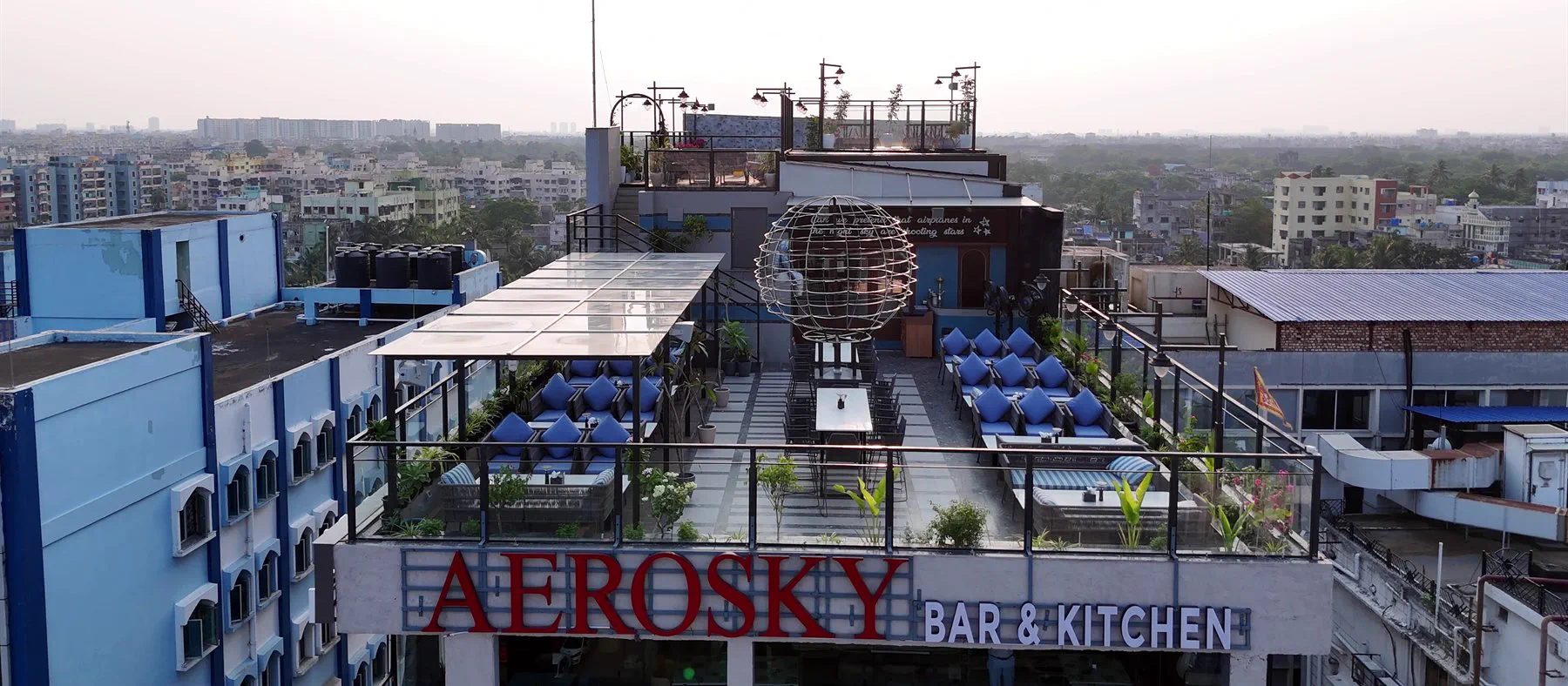 The finished rooftop from the air by day
